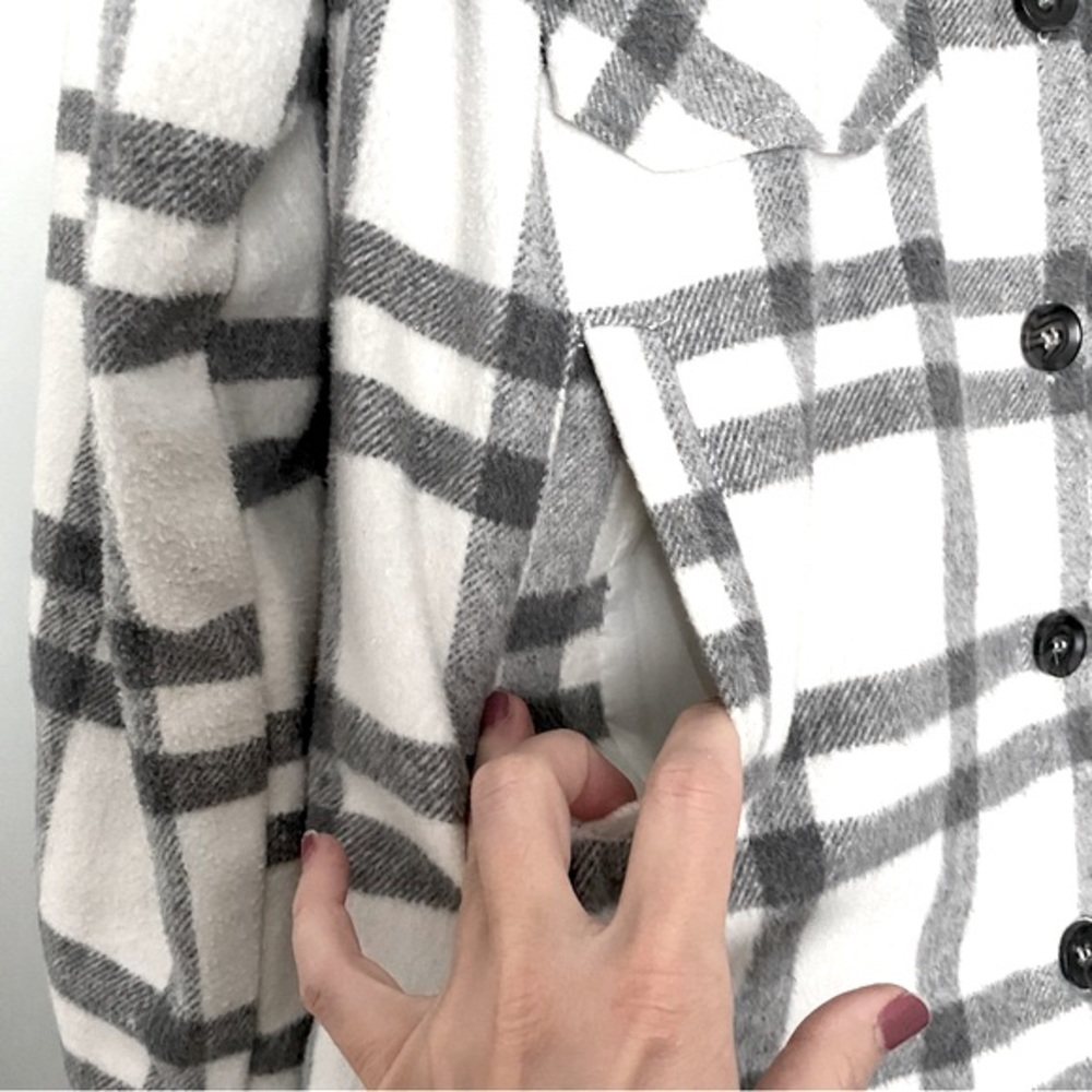 Thread & Supply Plaid Shacket Button Front Gray C… - image 7